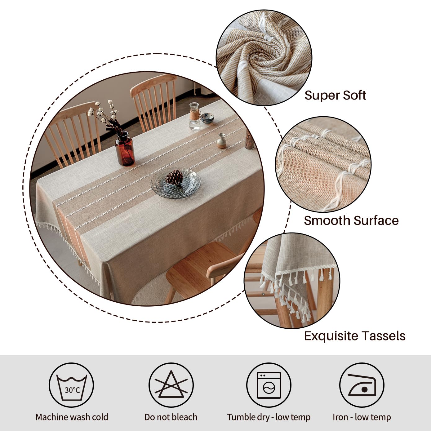 Deep Dream Tablecloths, Waterproof Table Cloth, Linens Wrinkle Free Anti-Fading, Rustic Table Cover Decoration for Kitchen Dinning Christmas (Rectangle/Oblong, 55''x102'',8-10 Seats, Light Coffee)