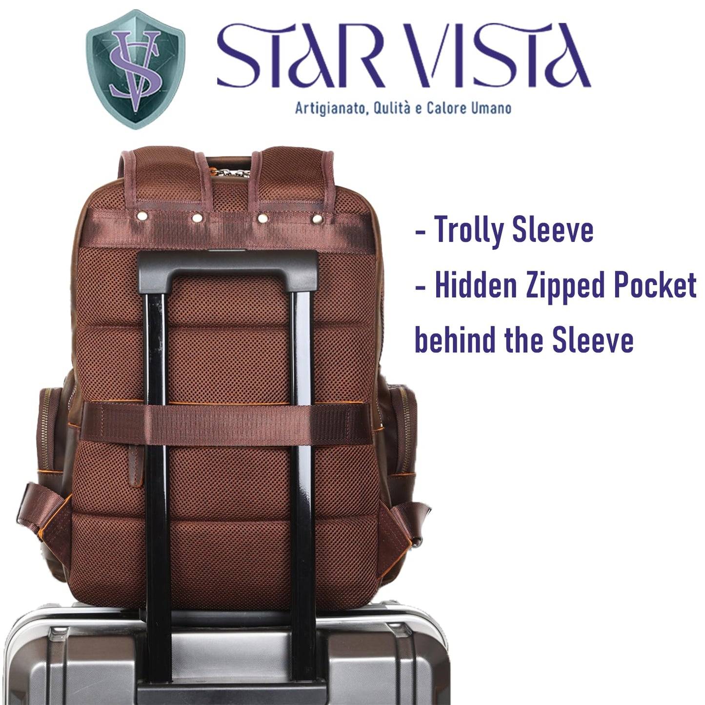 STAR VISTA Nettuno15.6 Vintage Full Grain Leather Laptop Backpack for Men, Multi Pockets, Casual Outdoor Business Travel Rucksack, YKK Zippers