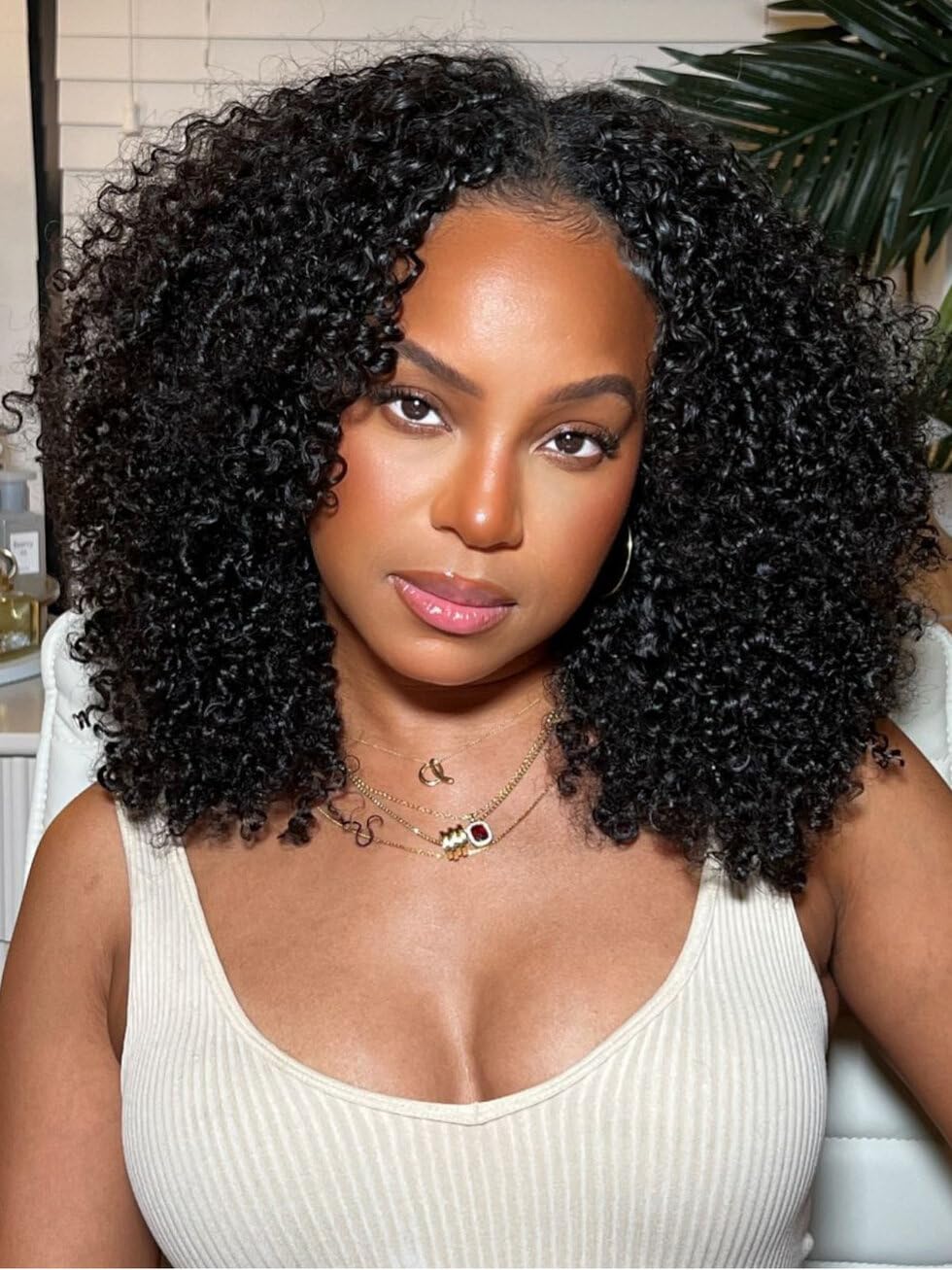 UNICE EasiContour Kinky Curly V Part Wigs Human Hair Minimal Leave Out Brazilian Glueless U Part Human Hair Wig Beginner Friendly No Sew in No Glue 150% Density 18 inches