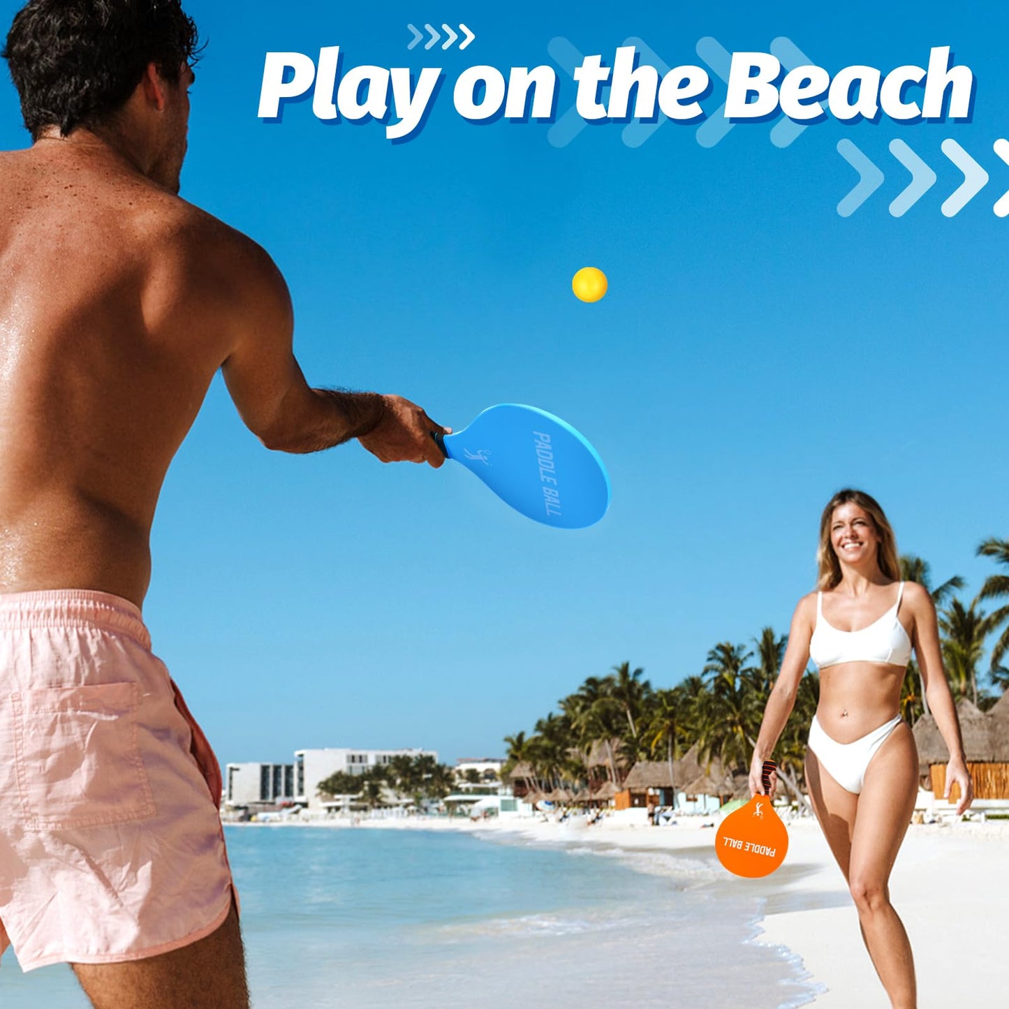 Beeplove 2 Paddle Ball Sets - Funny Paddleball Rackets Game, Outdoor Sports Toys for Kids Adults Family Games Yard Lawn Party Supplies(4 Paddles, 4 Balls, 2 Drawstring Bags)