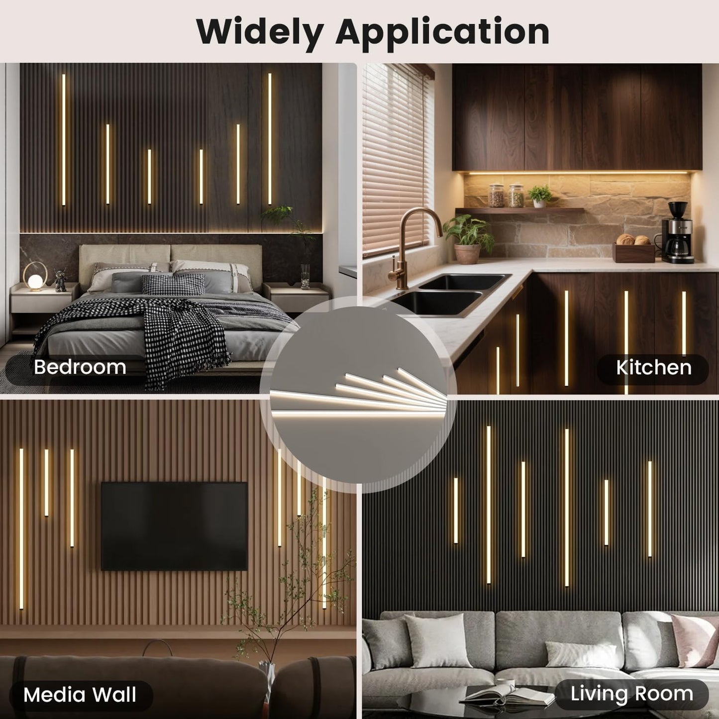 LED Recessed Lighting Kit for Wall Panels - GloryAir 6pcs Adhesive Wall Strip Lights for Interior Wall Decor, 3000K Touchable Switch Lamp for Wood Slat, Wall Accent Acoustic Panels, Kitchen Home stair