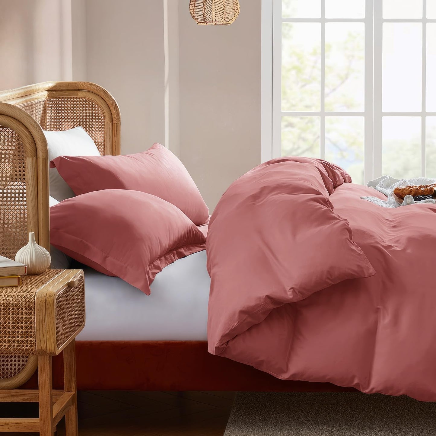Nestl Pink Clay Duvet Cover Queen Size - Soft Double Brushed Queen Duvet Cover Set, 3 Piece, with Button Closure, 1 Duvet Cover 90x90 inches and 2 Pillow Shams