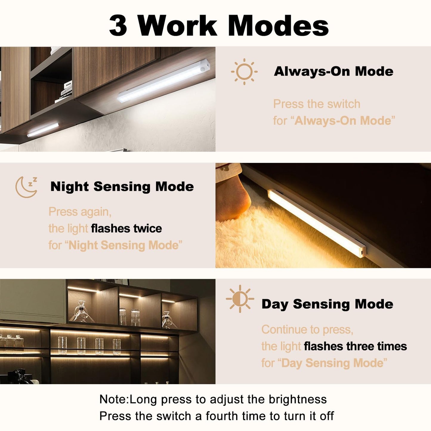 6 Pack Motion Sensor Under Cabinet Light, Magnetic Rechargeable 2 Color Under Counter Light, 8 Inch LED Closet Light for Stair Bedroom Cupboard