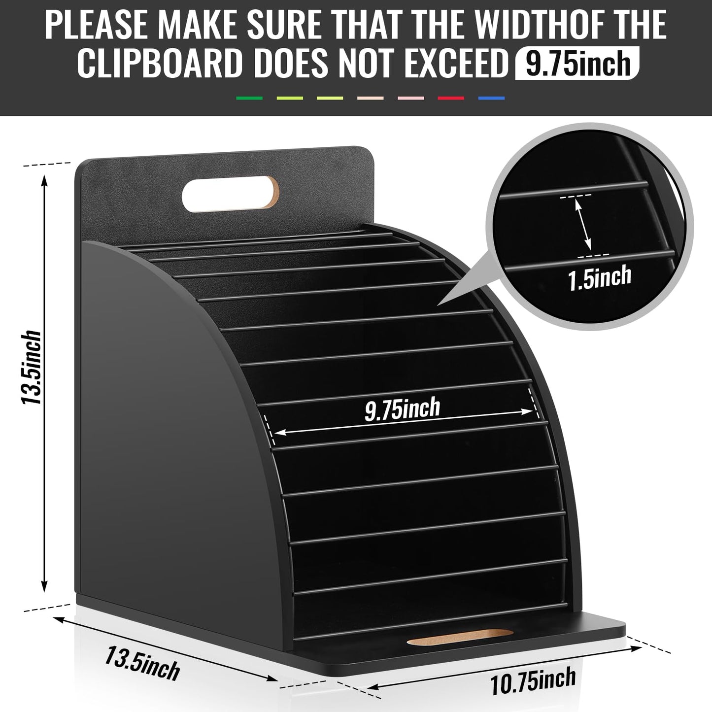 Wonderjune 2 Pcs Wooden Clipboard Holder Storage Metal Rack with Raised Side Panel Clipboard Organization for Classroom Office School Teacher, Clip Boards Not Included(Black)