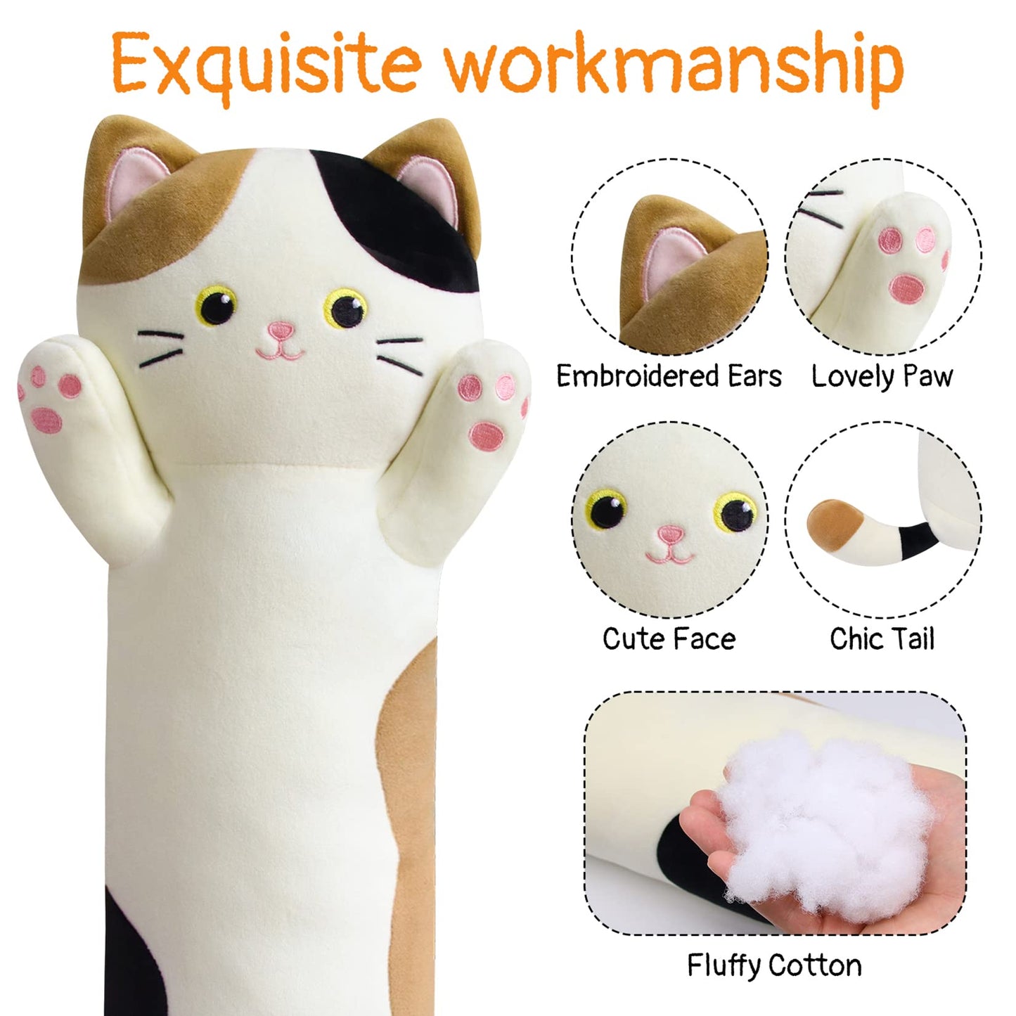 Long Cat Plush Pillow, 31inch Cartoon Cat Boby Pillow Long Kitten Stuffed Animal, Soft Hugging Plush for Girls for Kids, Birthday