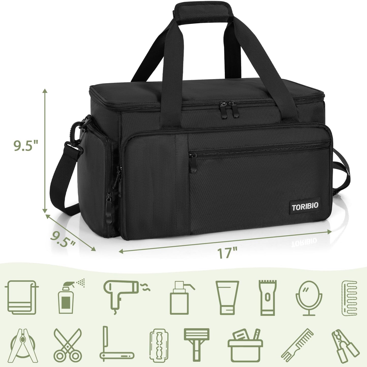 TORIBIO Large Capacity Hairdresser Bag with Adjustable Dividers, Barber Carrying Bag Barber Travel Case Organizer for Clippers and Supplies, Holds Various Hair Cutting Tools