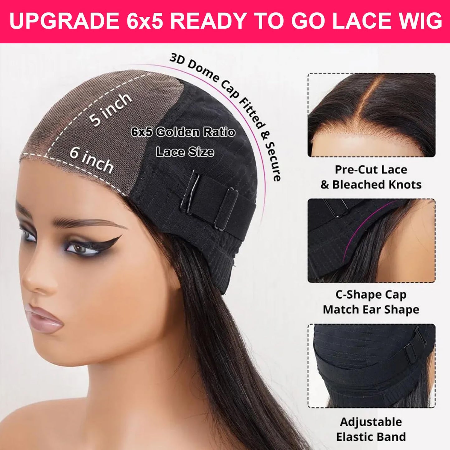 Queen Story Straight HD Lace Front Wigs Human Hair 6x5 Glueless Wigs Human Hair Pre Plucked Pre Cut 200% Density Wear and Go Glueless Wigs Human Hair 100% Remy Human Hair Wigs (20 Inch)
