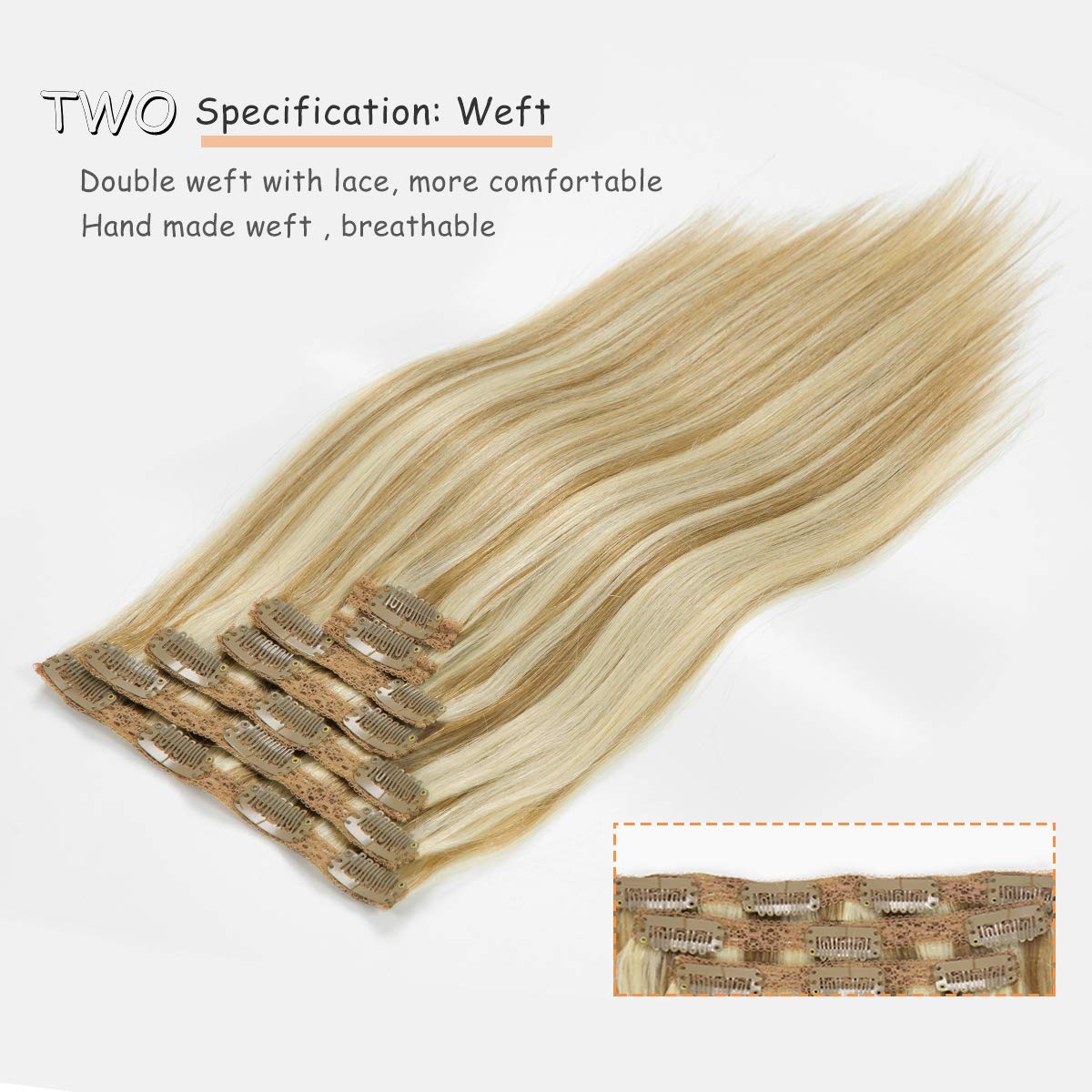 Caliee Blonde Clip in Hair Extensions Real Human Hair,P10-613 Natural Human Hair Extensions Clip ins Real Human Hair for Women Full Head 120G with 16 Clips 7Pcs Lace Clip in hair 18Inch