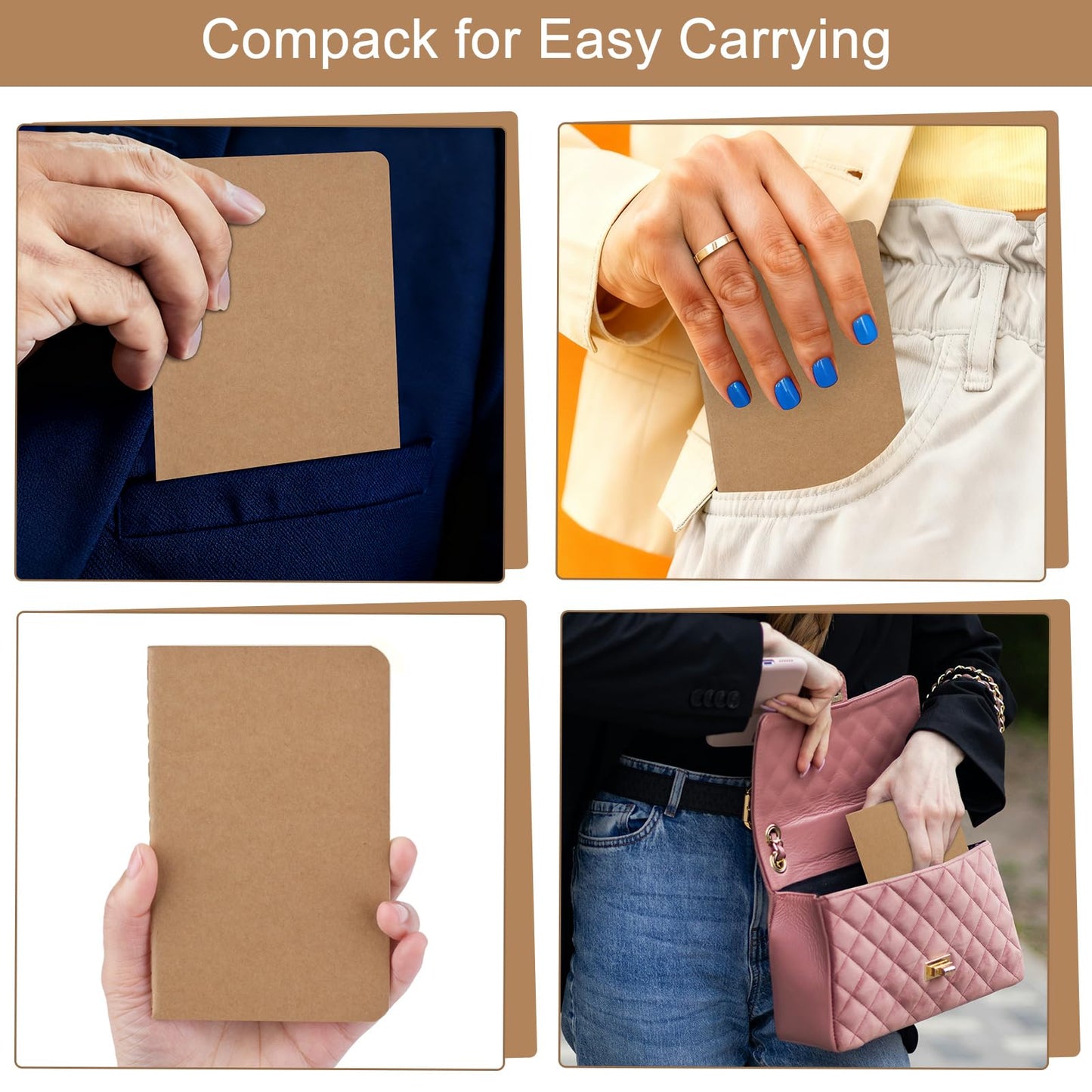 ZCZN 100 Pack Kraft Pocket Notebooks Bulk, 3.5 X 5.5 Inches Blank Paper Journaling Notebooks, 30 Sheets/60 Pages, Mini Journal Notebooks for Work, Writing, Drawing Memo Notepad(Kraft Cover)