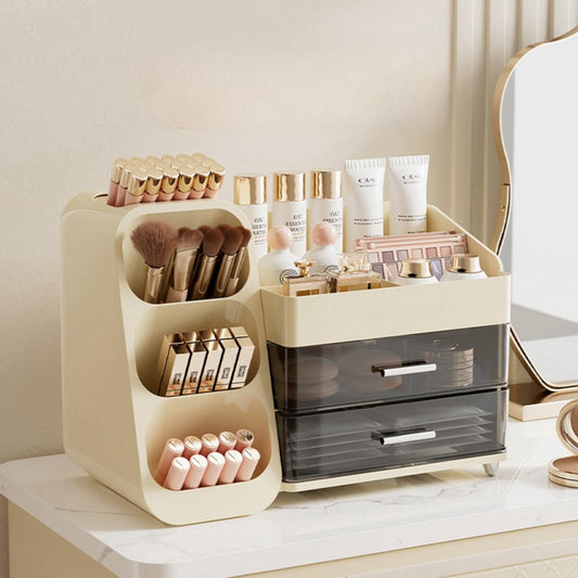 KQJS Makeup Organizer with Drawers,Large Capacity Countertop Organizer for Vanity,Bathroom and Bedroom Desk Cosmetics Organizer,Easy To Storage Skincare,Brushes, Eyeshadow, Lotions, Lipstick (Cream)
