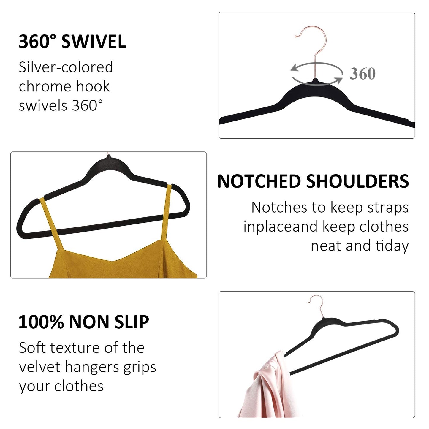 VECELO Premium Velvet Clothes Hangers Suit Heavy Duty (100 Pack)-Non Slip & Space-Saving with 12 Finger Clips & 2Tie Rack Excellent for Men and Women,Black