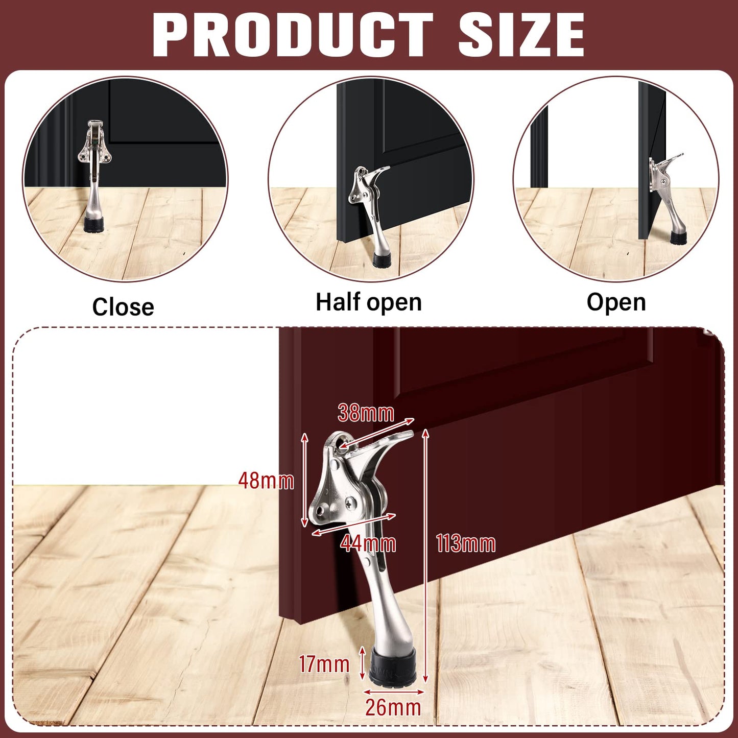 12 Pieces Heavy Duty Door Stoppers 5.35 Inches Kickdown Adjustable Kick Down Door Stop for Bottom Easy Pedal with Rubber Tips Commercial