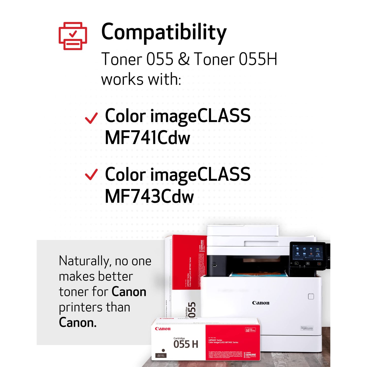 Canon Genuine Toner, Cartridge 055 Black (3016C001) 1 Pack Color imageCLASS MF741Cdw, MF743Cdw, MF745Cdw, MF746Cdw, LBP664Cdw Laser Printers