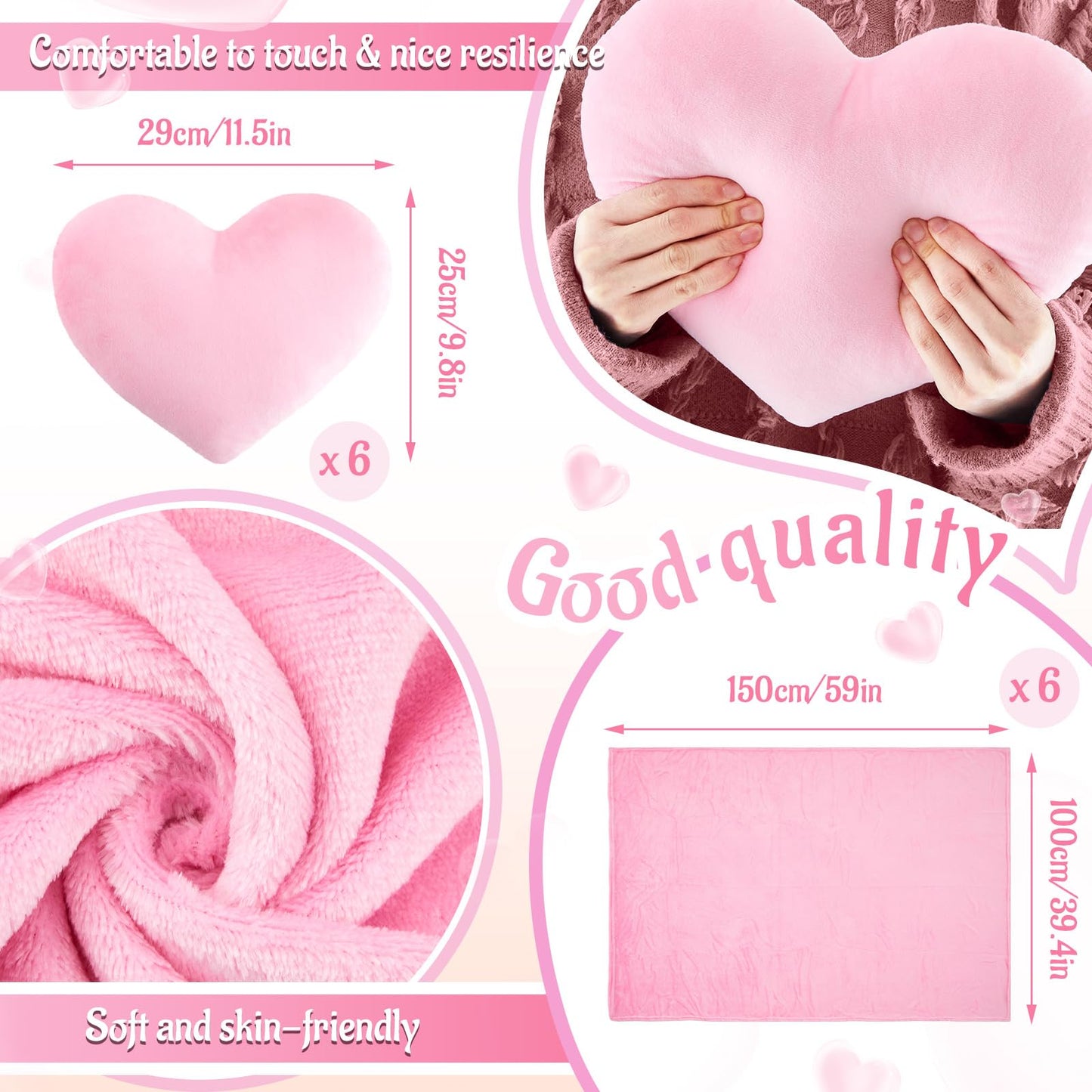 Fanfanwin 36 Pcs Sleepover Party Supplies 6 Throw Blanket 6 Spa Headband 6 Heart Pillows 6 Scrunchies 6 Sleep Eye Mask 6 Organza Bag for Spa Slumber Party Favors Supplies (Pink)