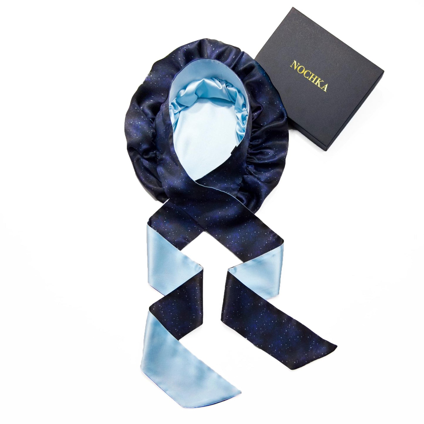Midnight Print 100% Pure Mulberry Silk Bonnet with Ties - Reversible Silk Bonnet for Sleeping Women - Satin Hair Wrap Bonnet for Black Women - Silk Hair Bonnet for Sleeping - Made in USA