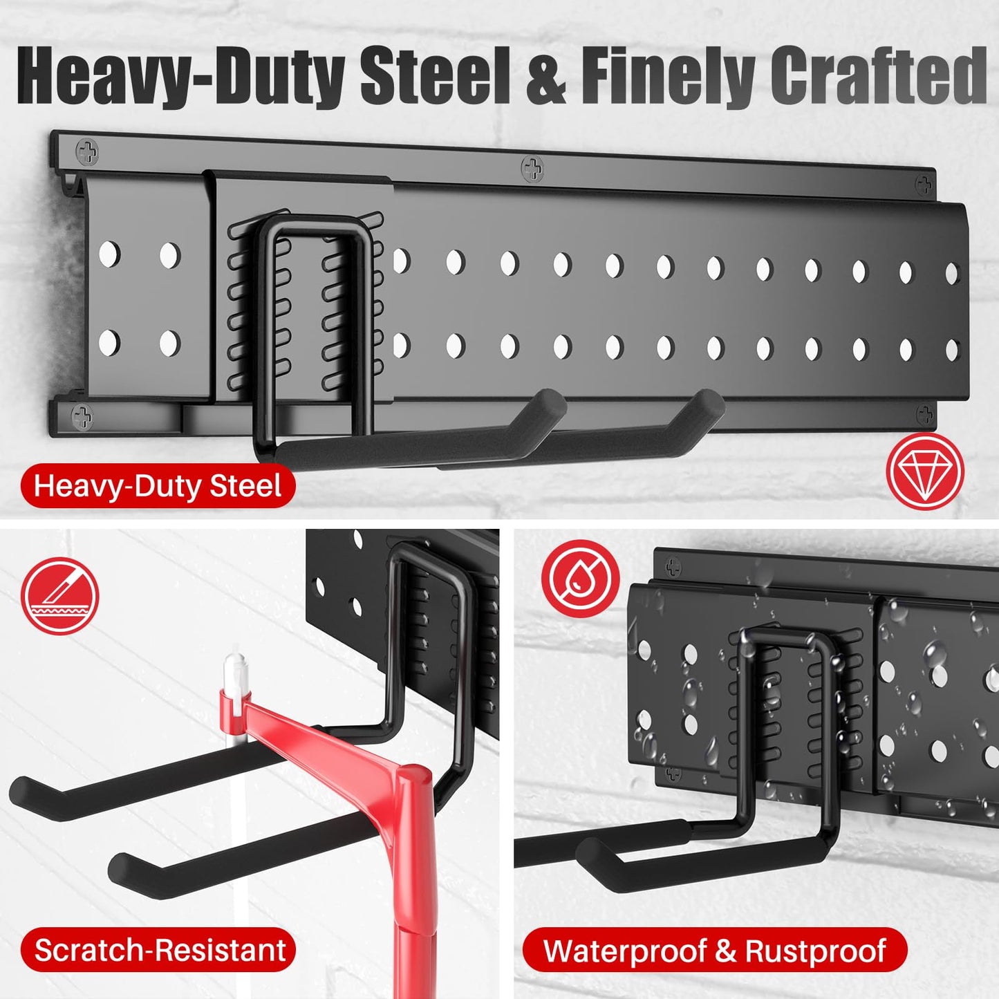 ZICANYCO Garage Tool Organizer Wall Mount 66 inches with 13 Adjustable Heavy-Duty Hooks, Garage Organization, Garden Tool Storage Rack, Yard, and Shed, Holds Up to 520 lbs