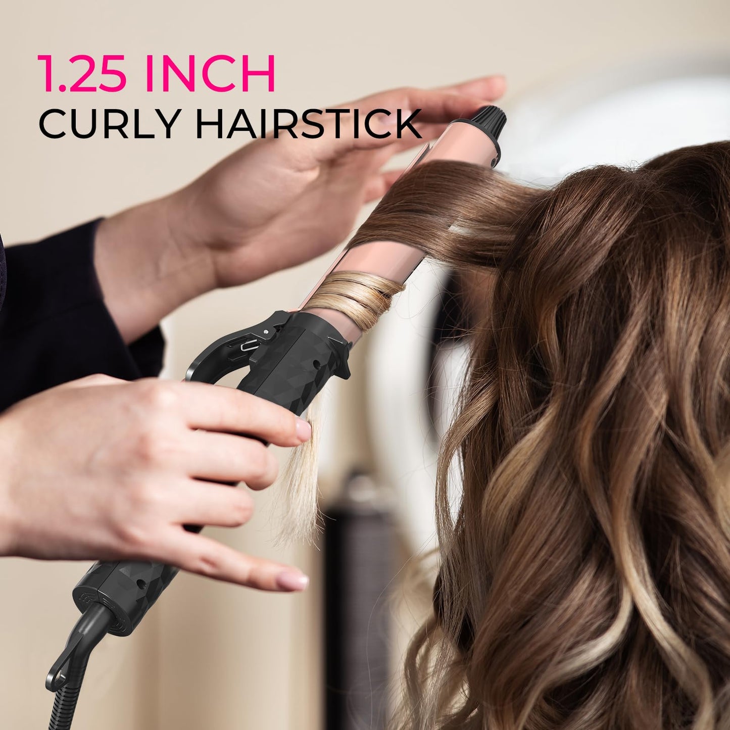 1.25 Inch MCH Ceramic Curling Iron with 6.2-Inch Barrel, Adjustable Temperature, LED Display, and Dual Voltage for Long Hair - Professional Curling Wand with Instant Heat up to 450°F