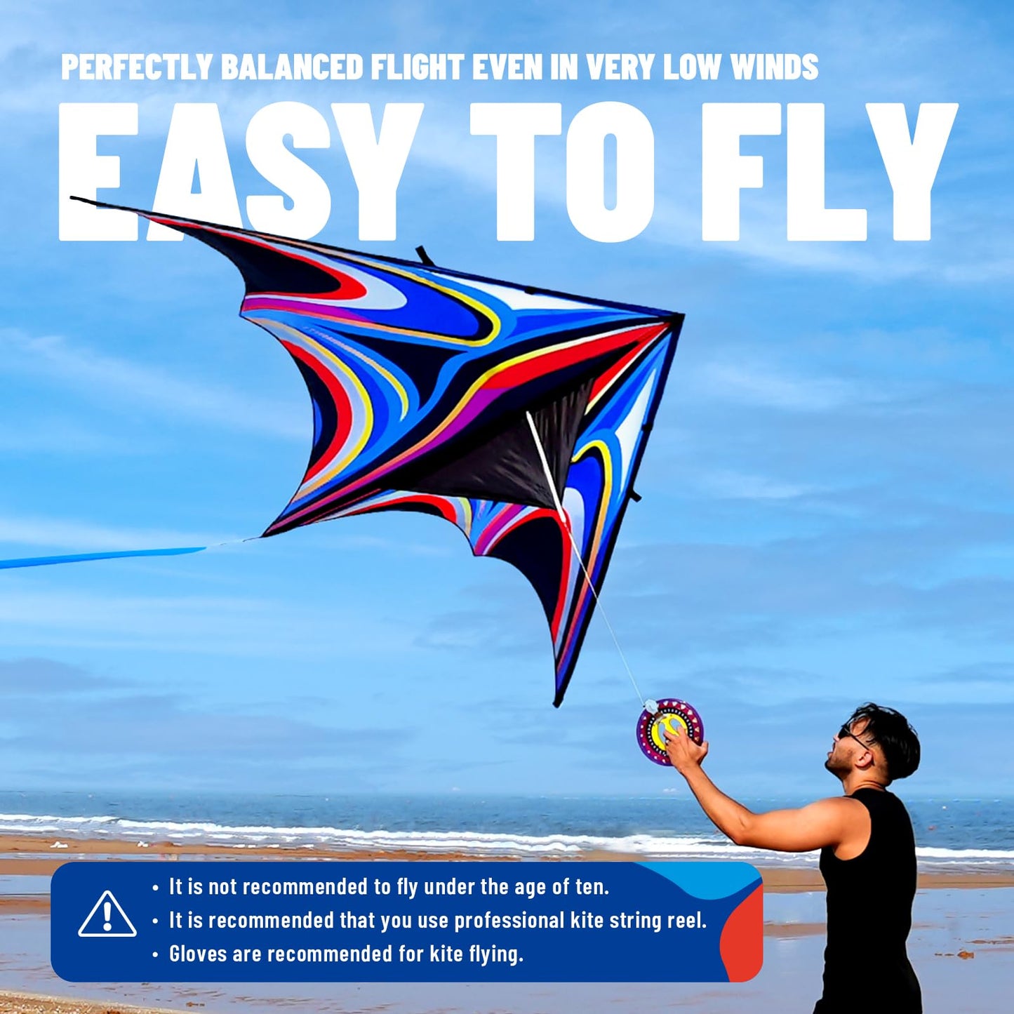 SGftre Blue Large Delta Kite for Adults，Extremely Easy to Fly for Beginners，Kites for Beach Trip Park Family Outdoor Activities (2.8m Large Power Triancle-Blue)