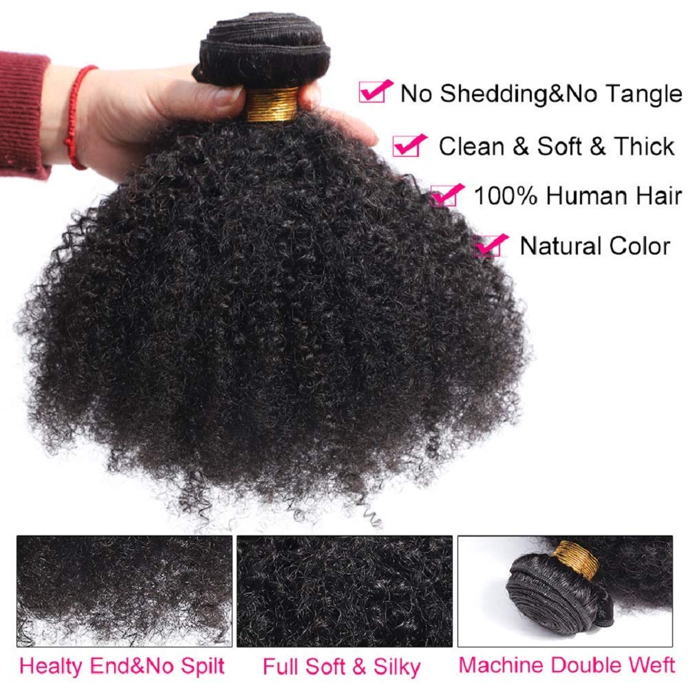 Mongolian Afro Kinky Curly Bundles 4B 4C Afro Kinky Curly Human Hair Bundles 18 20 22 Inch Unprocessed Virgin Hair Curly Weave Bundles Afro Curly Hair Extensions for Black Women Natural Color