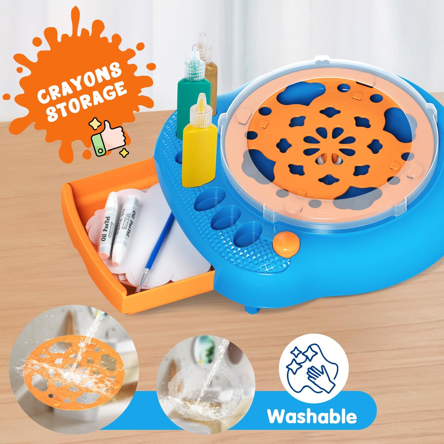 Paint Spin Art Machine Kit for Kids, Arts & Crafts Painting Spinner Toys Kits Sets for Boys & Girls Ages 6 7 8 9 Year Old (Blue)