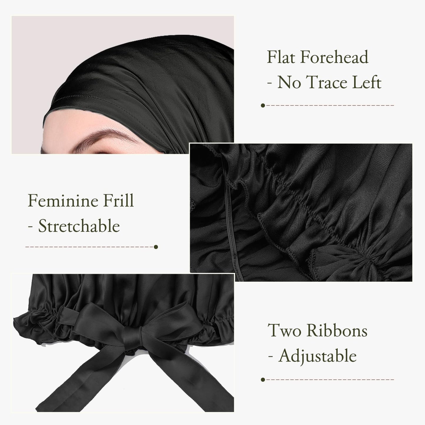 LilySilk Silk Bonnet for Sleeping Womens Sleep Cap 100% 19MM Mulberry Silk for Long Curly Hair Adjustable Stretchy Black