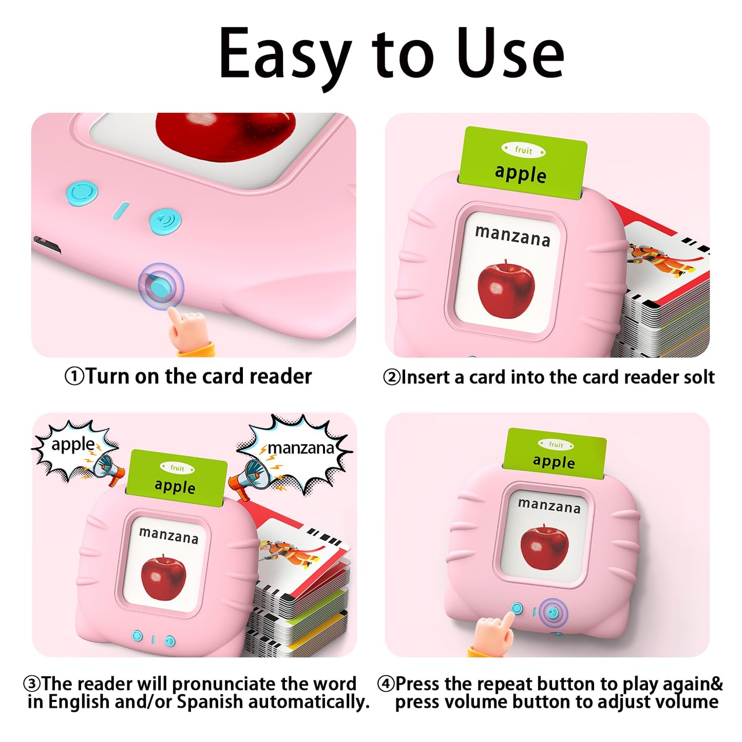 Kidzdo Spanish and English Audible Toys with Music, Bilingual Talking Flash Cards for Toddler/Beginning, ABC,Numbers,Colors,Shapes,Español/English Talking Flash Cards for Preschool,Kindergarten