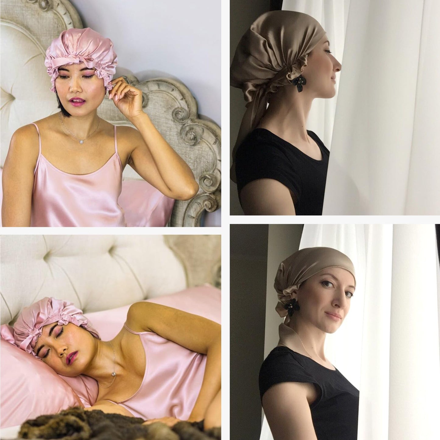 LilySilk Silk Bonnet for Sleeping Womens Sleep Cap 100% 19MM Mulberry Silk for Long Curly Hair Adjustable Stretchy Black