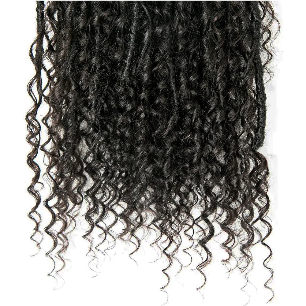 Pre-looped Crochet Locs with Human Hair Curls Dreadlocks Hair With Curly Human Hair End Soft Messy Boho Faux Locs for Women 26inch 24 Locs