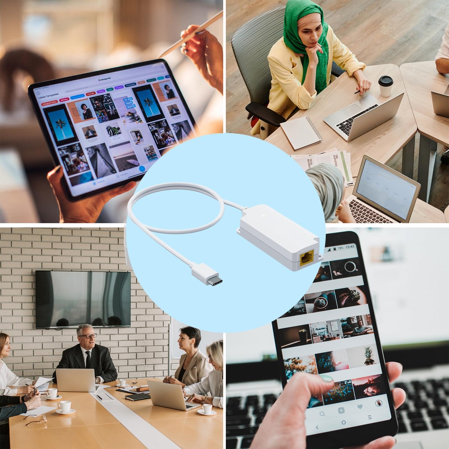 Gigabit PoE to USB C Converter for Smart Phone/Tablet, USB-C to Ethernet Adapter with 10W Charging, Power & Data 2-in-1 RJ45 Port to Type-C Adapter, 10/100/1000Mbps High Speed Plug & Play,IEEE802.3af