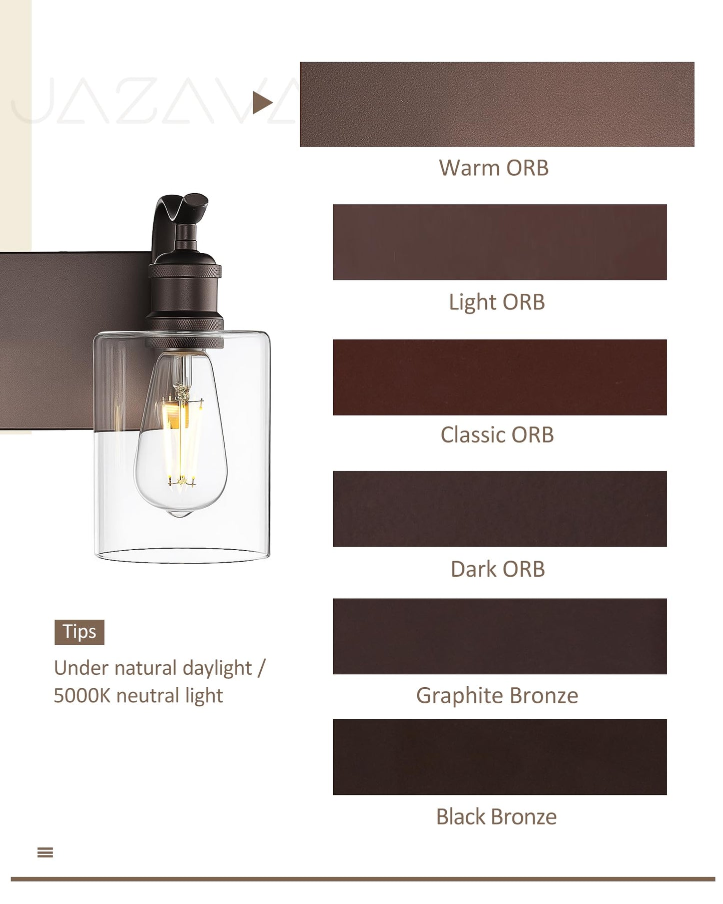 JAZAVA 3 Light Bathroom Vanity Light, Morden Bathroom Lighting Fixtures Over Mirror Oil Rubbed Bronze Wall Light Fixtures with Clear Glass Shade ZCVL01ORB-3