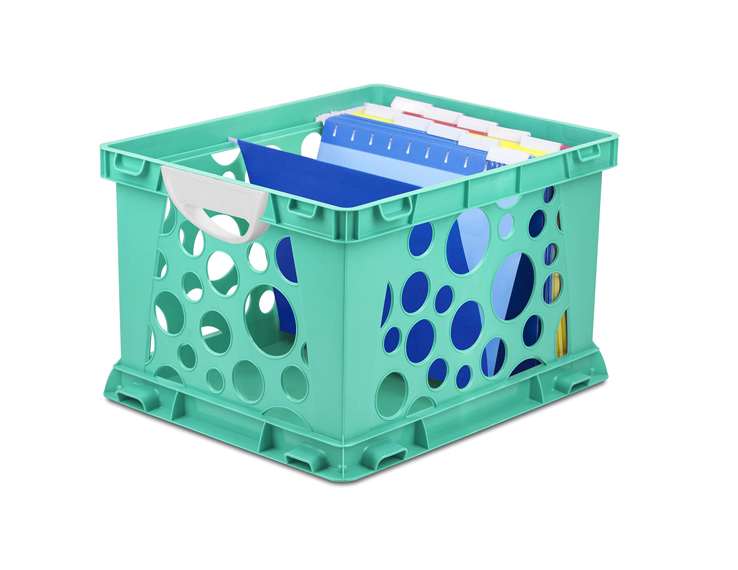 Storex Premium File Crate with Molded Handles – Letter and Legal Document and Folder Storage, Teal, 3-Pack (61694F03C)