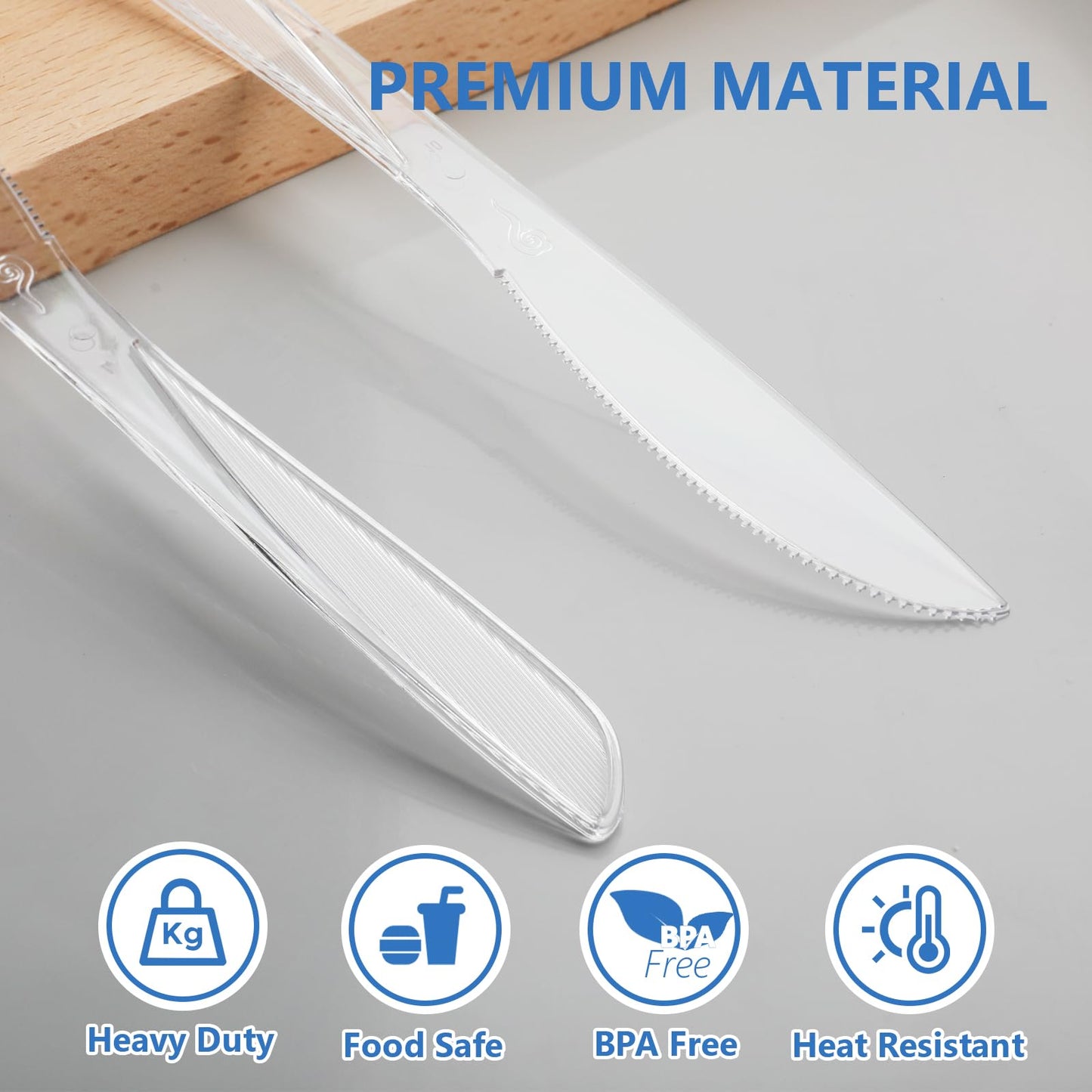 SACATR 1000 Count Heavy Duty Clear Plastic Knives Disposable,BPA-Free Disposable Plastic Cutlery,Heat Resistant-Plastic Knives Bulk for Parties, Catering, Weddings & Everyday Use