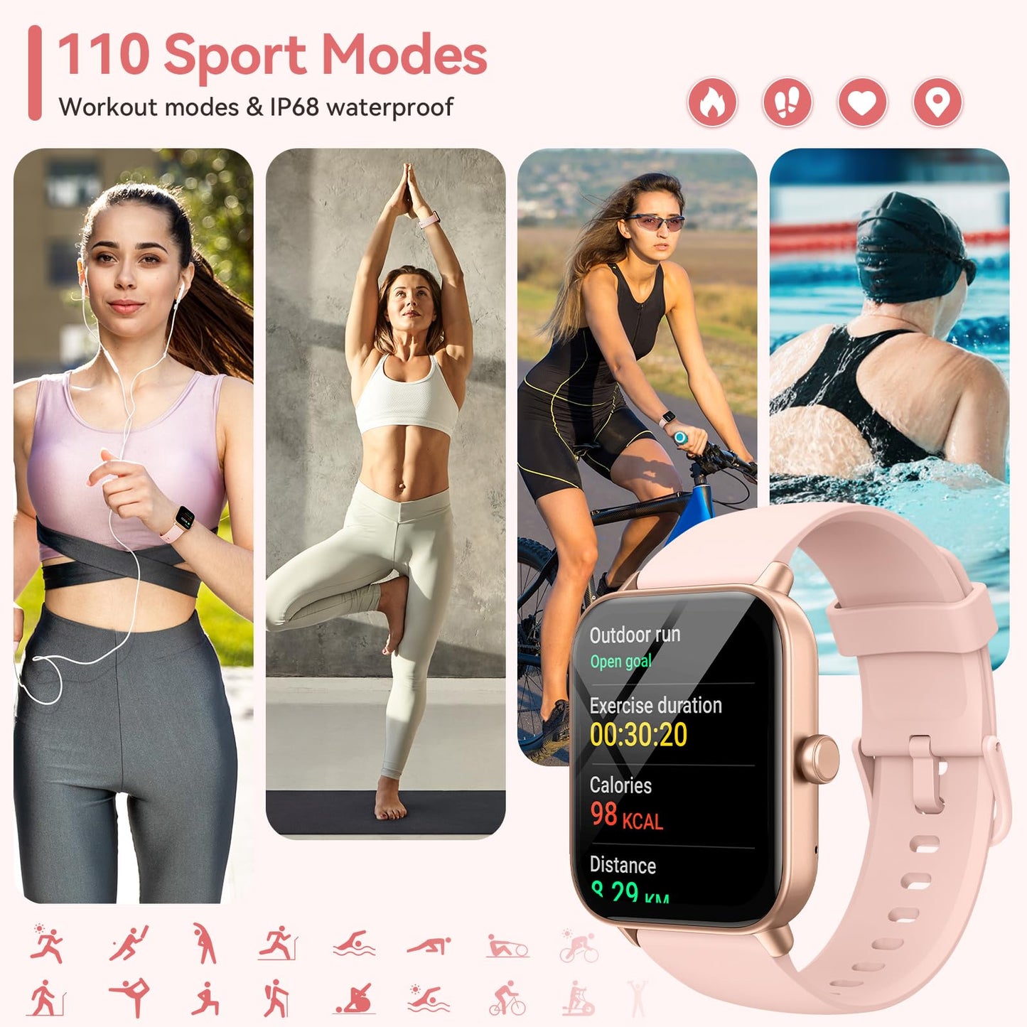aeac Smart Watches for Women Android & iPhone, 1.8" HD Smart Watch with Bluetooth Call (Answer/Make), Fitness Watch with 110 Sport Mode/Heart Rate/SpO2/Sleep Monitor/Calories/IP68 Waterproof Alexa ﻿