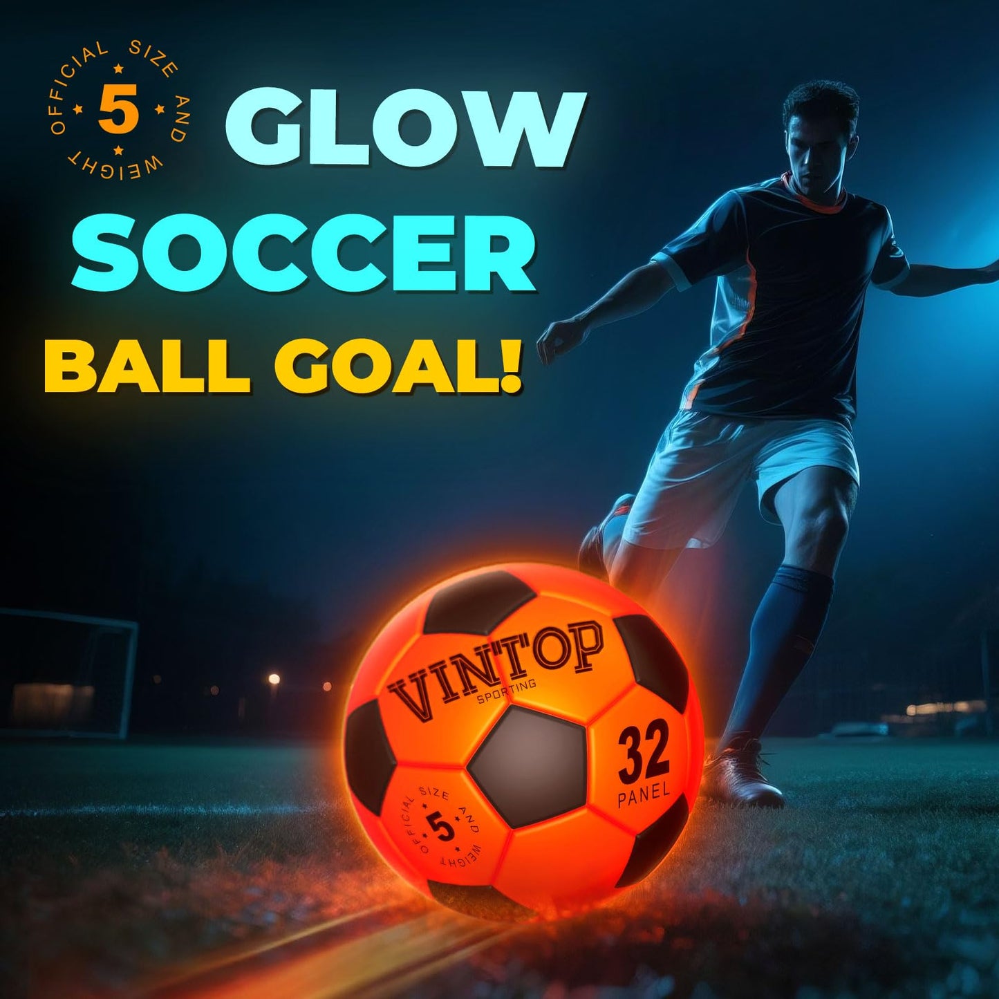 VINTOP Light Up Soccer Ball for Kids Glow in The Dark - No 5 with Pump, Sports and Outdoor Cool LED Light-Up Soccer Stuff, Gift Birthday Ideas for Boy, Girl, Teens