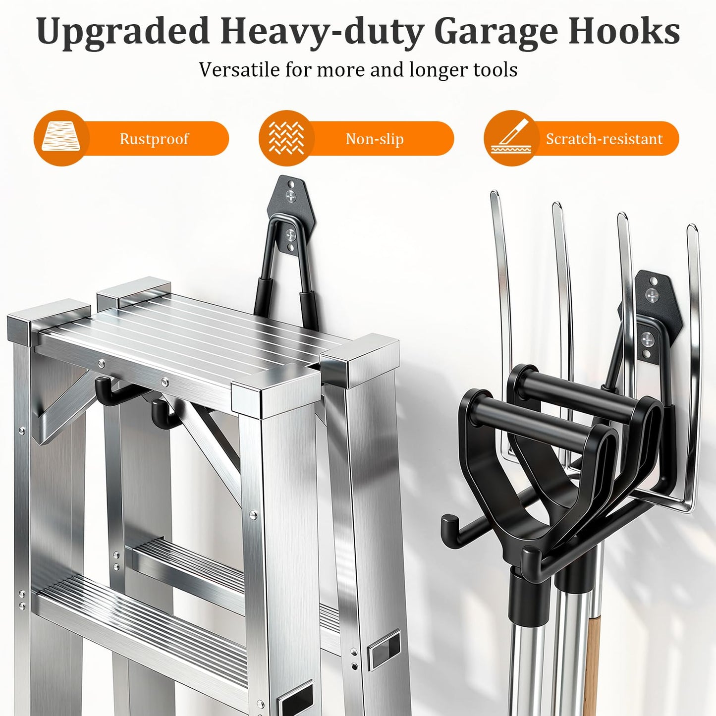 Housolution Steel Garage Hooks - 30Pack Anti-Slip Coating, Heavy Duty Wall Mount Hooks for Bikes, Garden Tools, Ladders, Hose, Bulk Items Ropes, Garage Tool Organizer with Extension Cord Wrap, Black