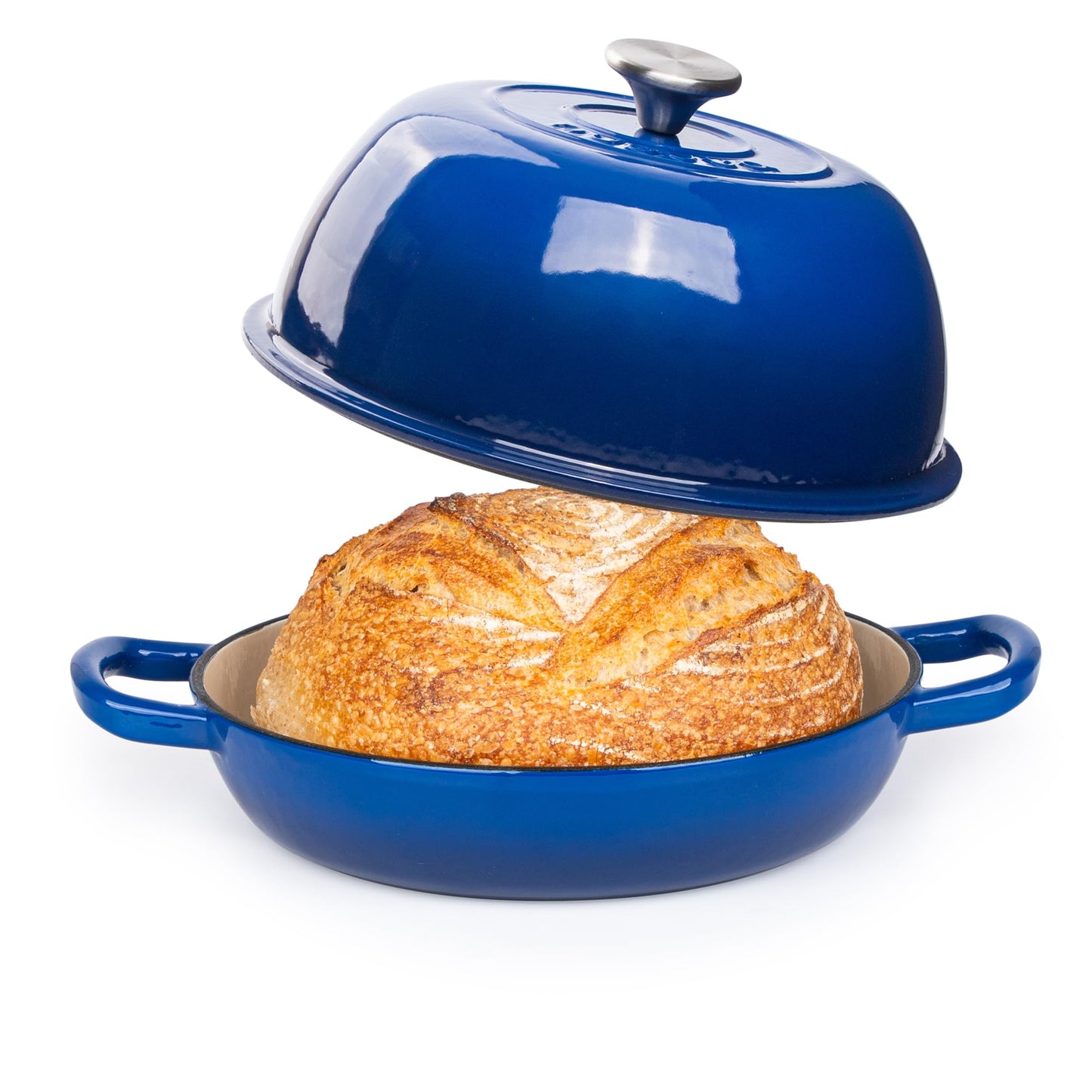 Enamelled Cast Iron Dutch Oven Pot – Dutch Oven For Sourdough Bread Baking – Cast Iron Bread Pot – Dark Blue, 6 Quarts, 26cm – by Nuovva