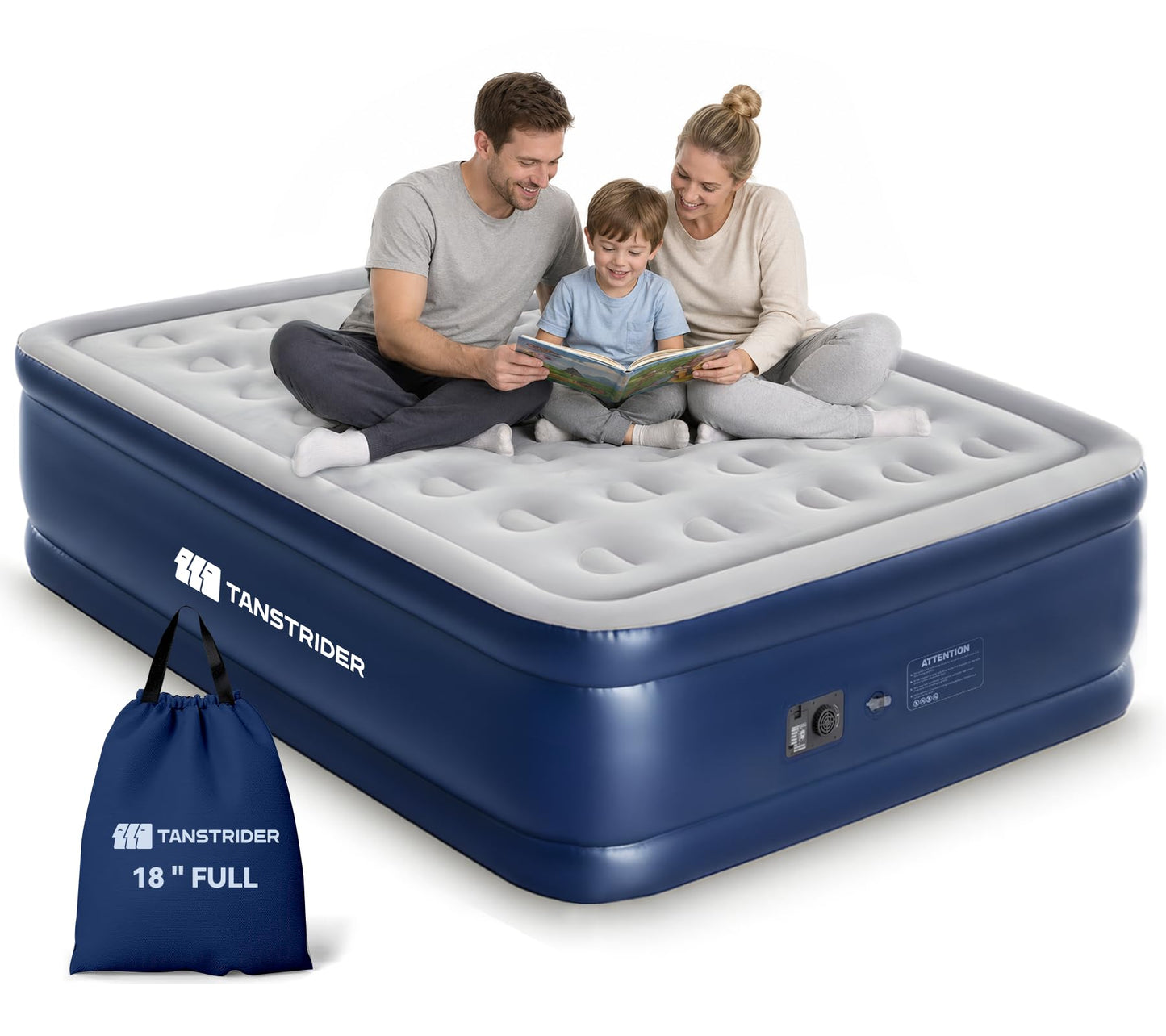 TANSTRIDER Full Size Air Mattress with Built in Pump, 18'' Raised Blow Up Mattress in 3 Mins Inflation/Deflation,Double Inflatable Air Bed for Guests & Home, Outdoor colchon inflable 600lbs Max