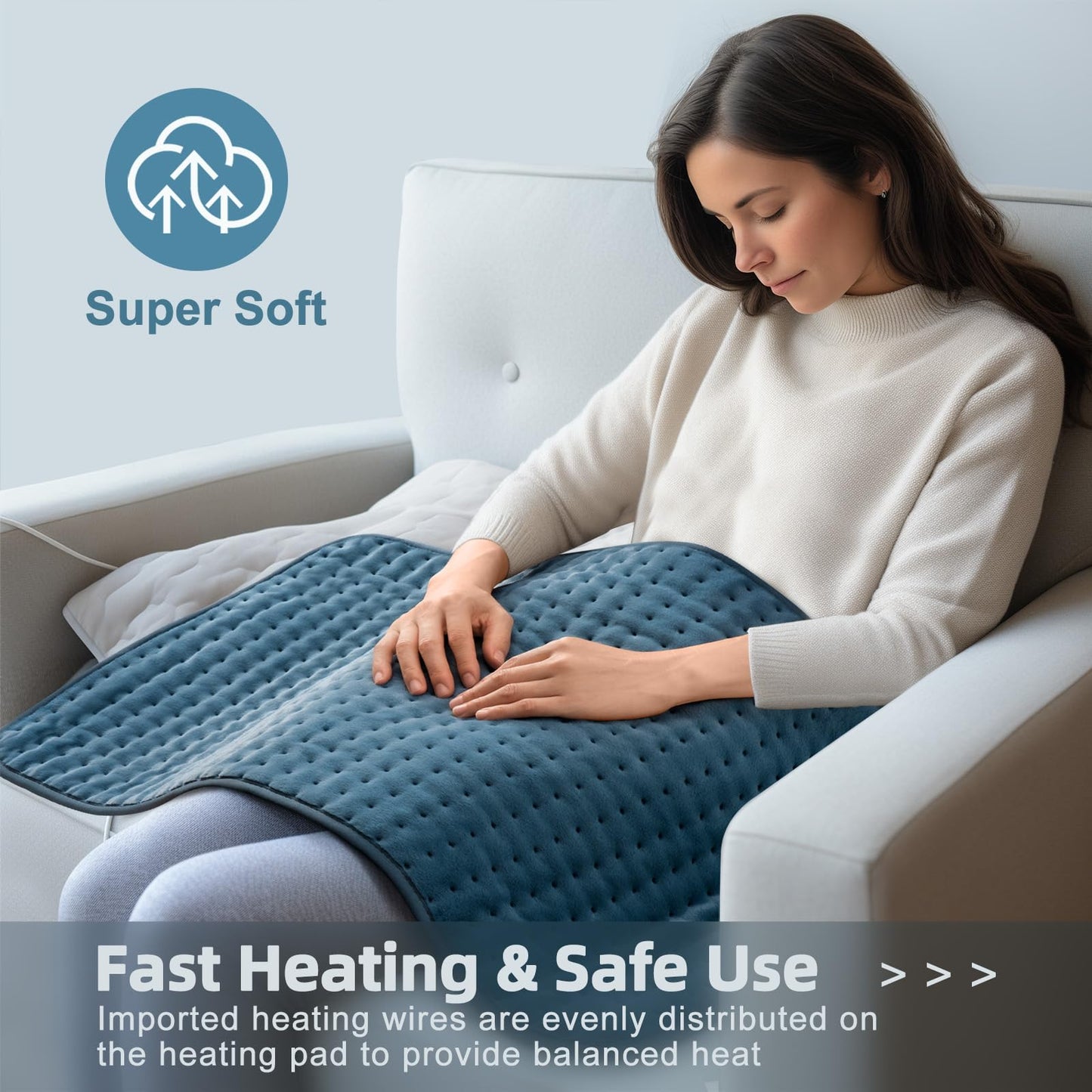 VALGELUIK 17x33 Heating Pad for Pain Relief | Ultra-Soft Microplush Fabric | 6 Adjustable Heat Settings (Moist & Dry) | Safe 2-Hour Auto Shut-Off | Perfect for Back, Neck, Shoulders | Great Gift Idea