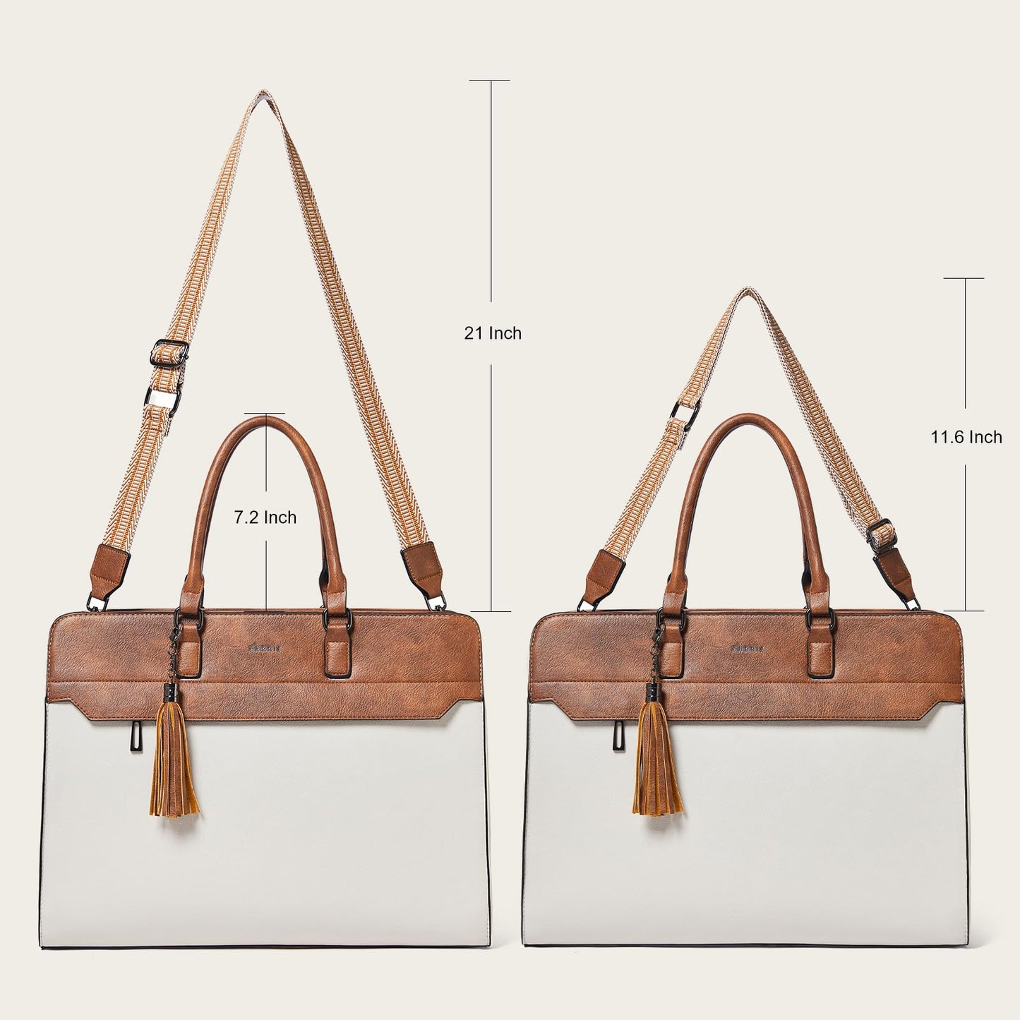 Shrrie 17 inch Laptop Bag for Women,Water-Resistant Work Bag LaptopTote Bag,Professional Business Tote for Office,Travel,College-Fits 15.6 Laptop&Tablet,Briefcase with Satchel Purse,Beige with Brown
