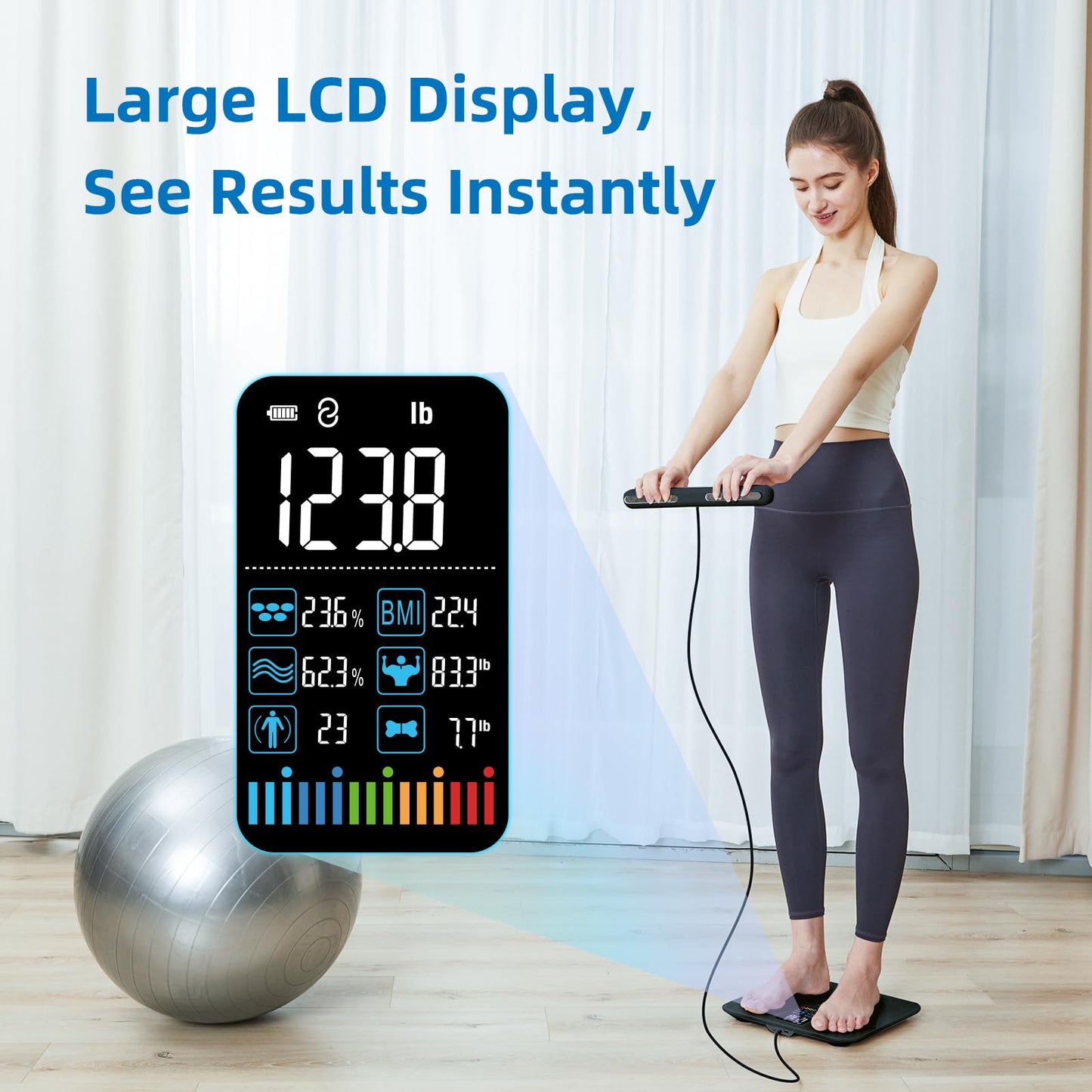 Lepulse Body Composition Scale, 8 Electrode Bathroom Smart Scale with BMI, Body Fat, Muscle Mass, Scale for Body Weight and Fat with 20 Body Fat Scale, Large Color Display and Report (Black)