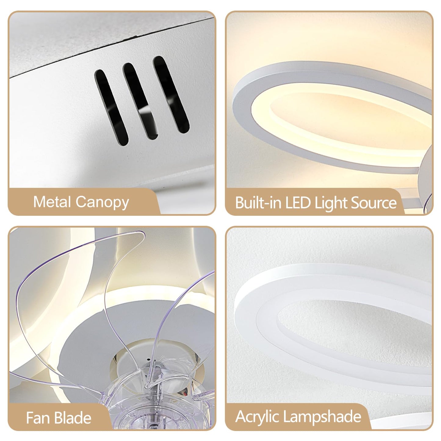 Ceiling Fans with Lights and Remote, 25 Inch Modern Low Profile Flush Mount Ceiling Fan, Dimmable LED Ceiling Light Fixture, Small Ceiling Fans for Bedroom, Kitchen, Indoor-White