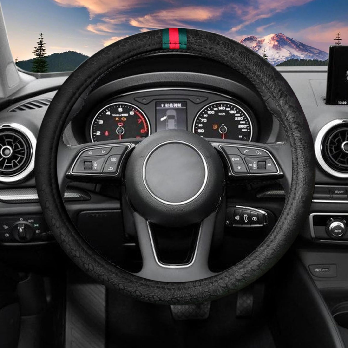 5PCS Steering Wheel Cover, with 2 Headrests, 2 Seat Belt Covers - Universal Fit for 14.5-15" Steering Wheel, Enhances Driving Experience - Perfect for Women (Black)