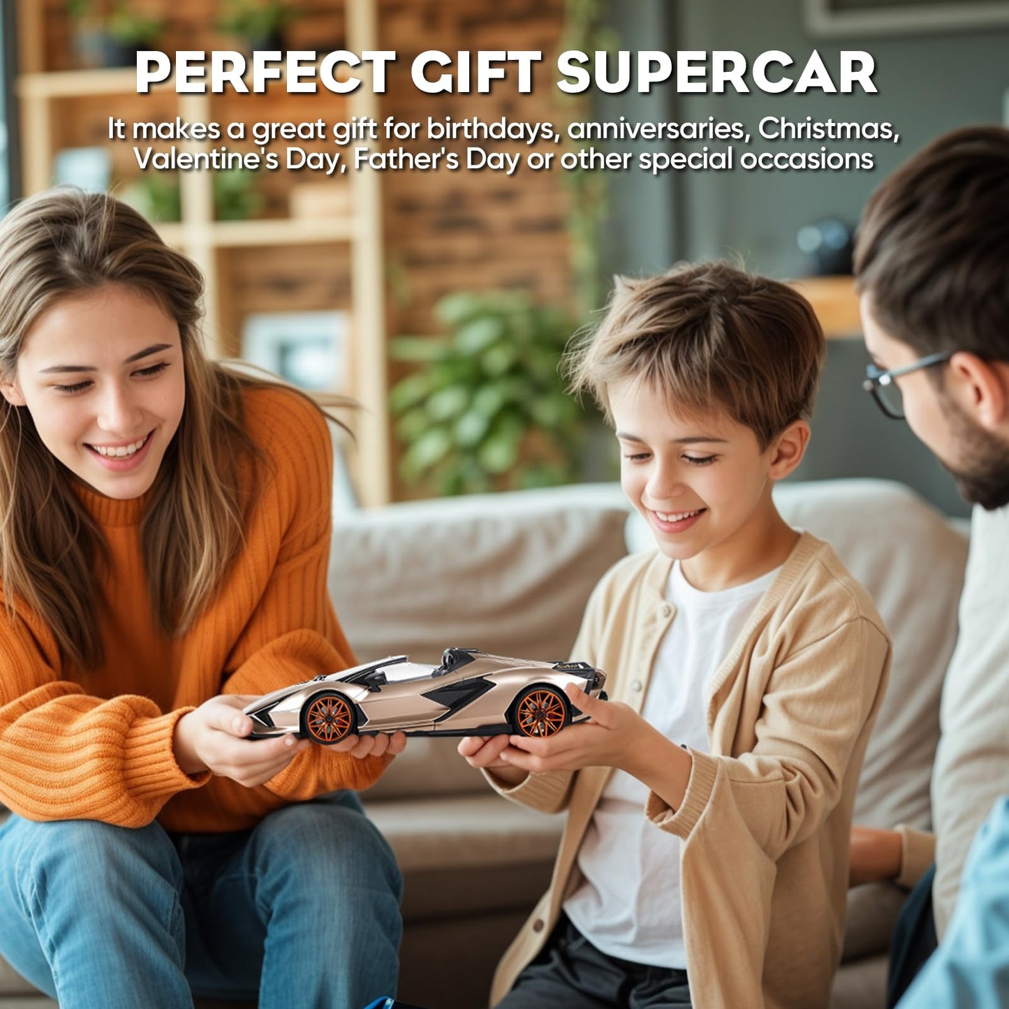 MIEBELY Lamborghini Remote Control Car, 1:16 Scale Lambo Toy Car 7.4V 500mAh Officially Licensed 12Km/h Rc Cars with Led Light 2.4Ghz Model Car for Adults Boys Girls Birthday Ideas Gift (Champagne)