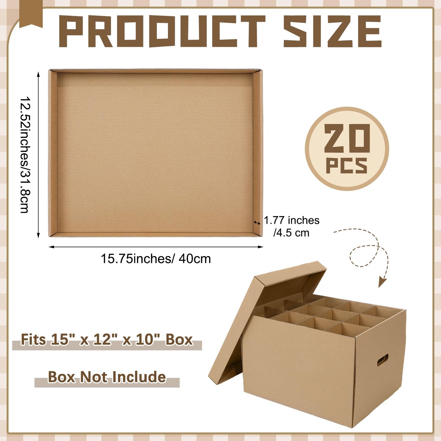 Gilprop 20 Pack File Box Lids, Fits for 15" x 12" x 10" Cardboard Letter or Legal File Moving Boxes Covers for Packing Moving and Storage Supplies, Box Not Include(Brown)