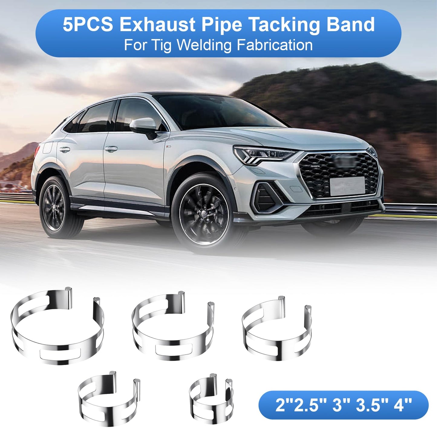 5Piece Stainless Steel Exhaust Pipe Clamps, Universal, for Welding and Exhaust Repairs (2" 2.5" 3" 3.5" 4")