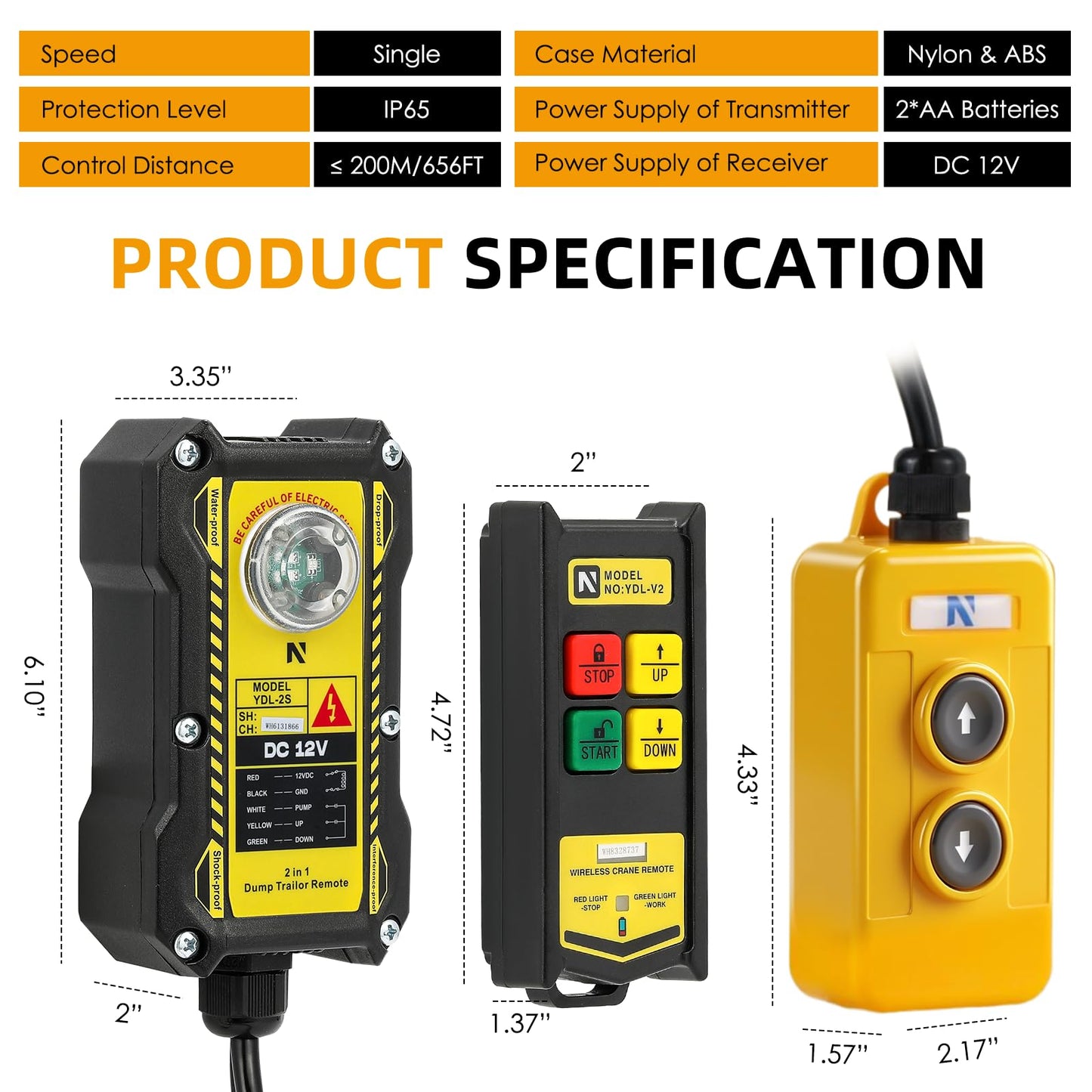 NEWTRY 2 in 1 Crane Remote, 12V Wireless Crane Remote Wire Dump Trailer Remote Control Industrial Crane Controller Hoist Truck Crane Up-Down Switch Control Station