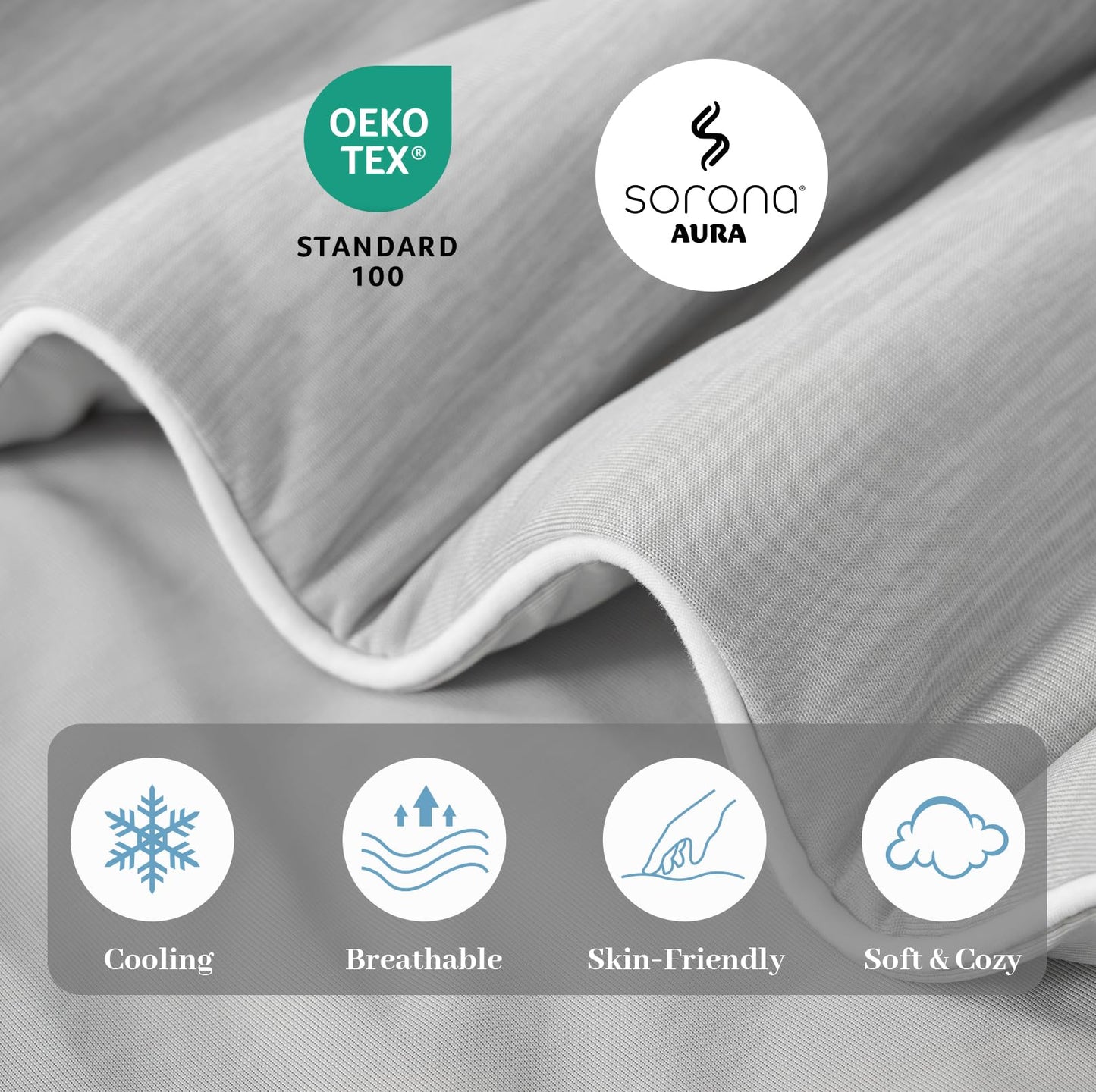 Amélie Home Cooling Comforter Twin Size, Dual-Sided Lightweight Cooling Blanket for Hot Sleepers, Q-Max 0.43 Breathable Cooling Quilt for Night Sweats, 68" x 90", Heather Cool Grey