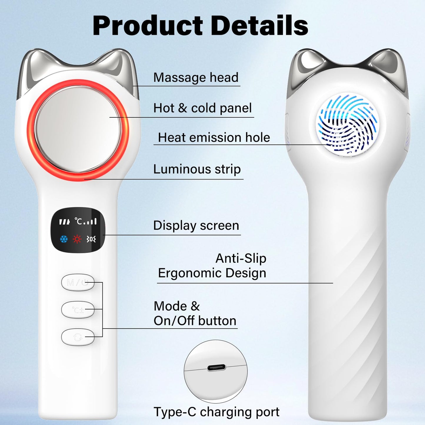 Vcycal Warming and Cooling Firming Device, Light Face Tool with Vibration, Electric Skin Care Kit, Facial Massager with 8-21°C Cold, 38-47°C Hot