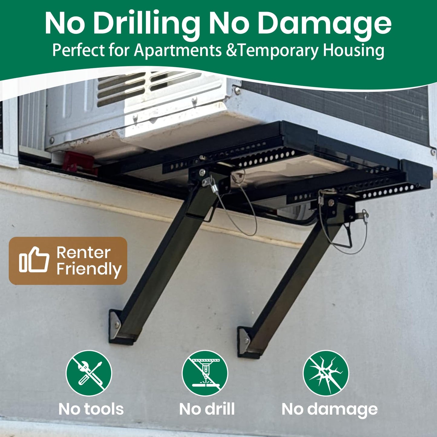 Marudina Upgraded No-Drill Window AC Bracket, Adjustable Window Air Conditioner Support Bracket for Single/Double Hung Windows, Heavy-Duty Holds 300lbs,Easy Installation, Rustproof Aluminum