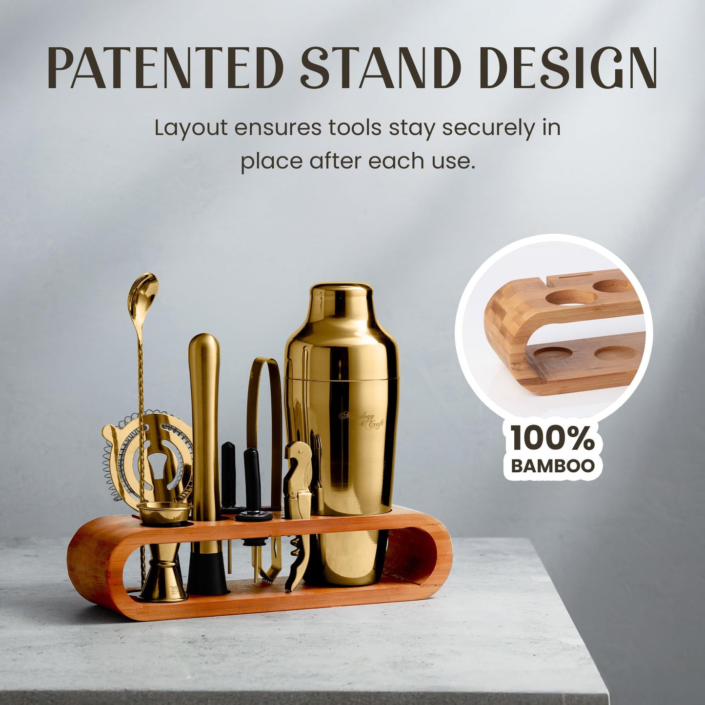 Mixology Bartender Kit: 10-Piece Bar Tool Set with Bamboo Stand | Perfect Home Bartending Kit and Martini Cocktail Shaker Set For a Perfect Drink Mixing Experience | Fun Housewarming Gift (Gold)